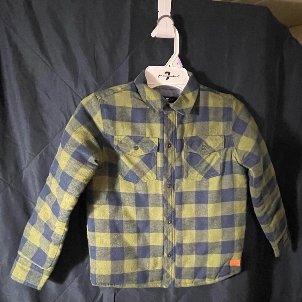 7 For All Mankind Kids Blue and Green Plaid Shirt